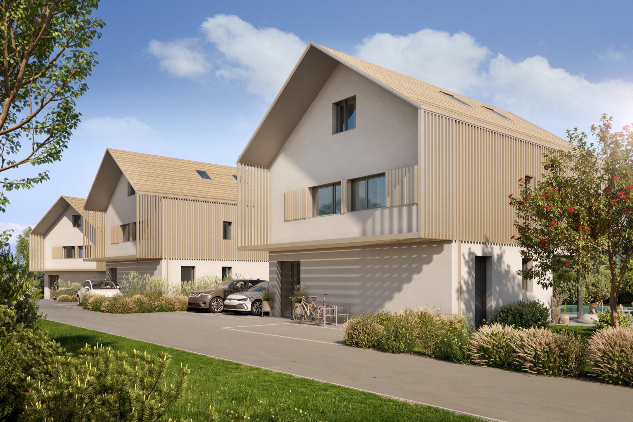 Ensemble des trois villas en PPE et allée d'accès
