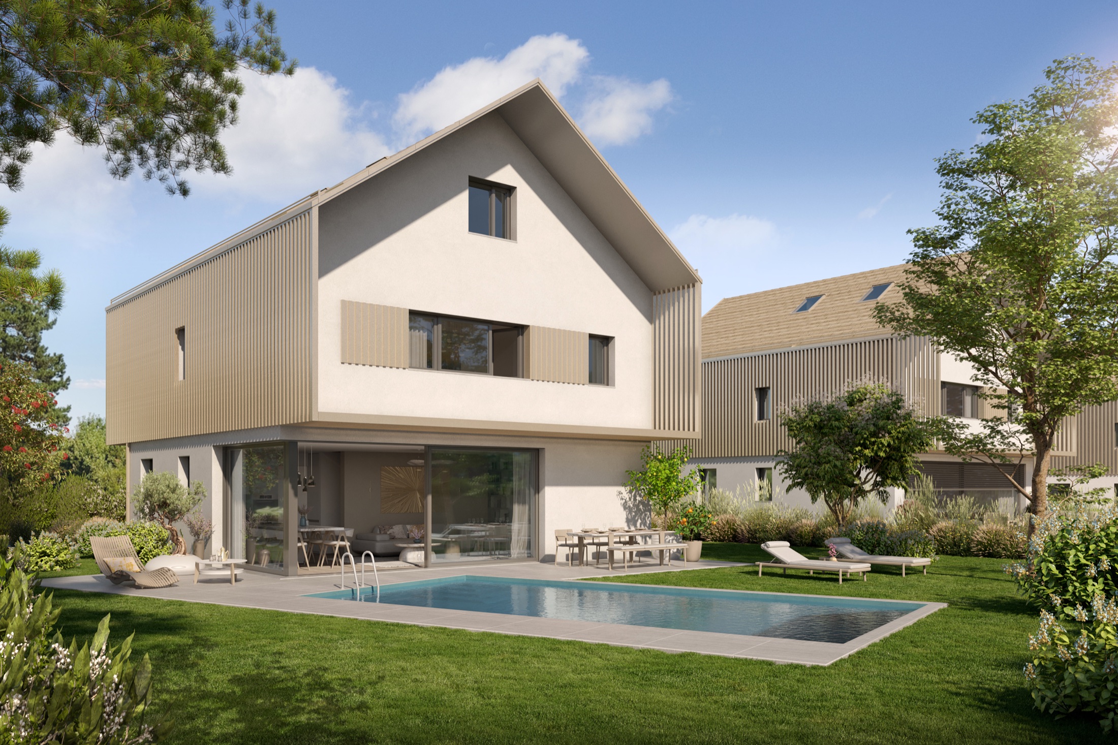 Villa et jardin avec piscine en option